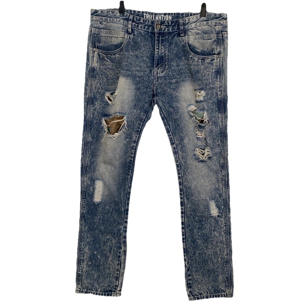 Trillnation‎ 38x31 Jeans Distressed Ripped Patched Design $169 Retail